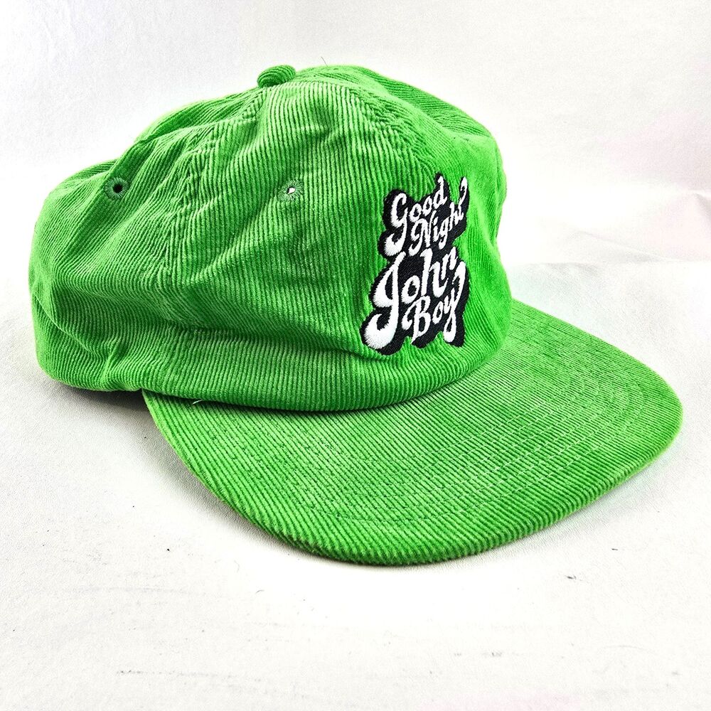 Good Night John Boy Hat Mens Green Corduroy Snapback Retro Script Vintage Style